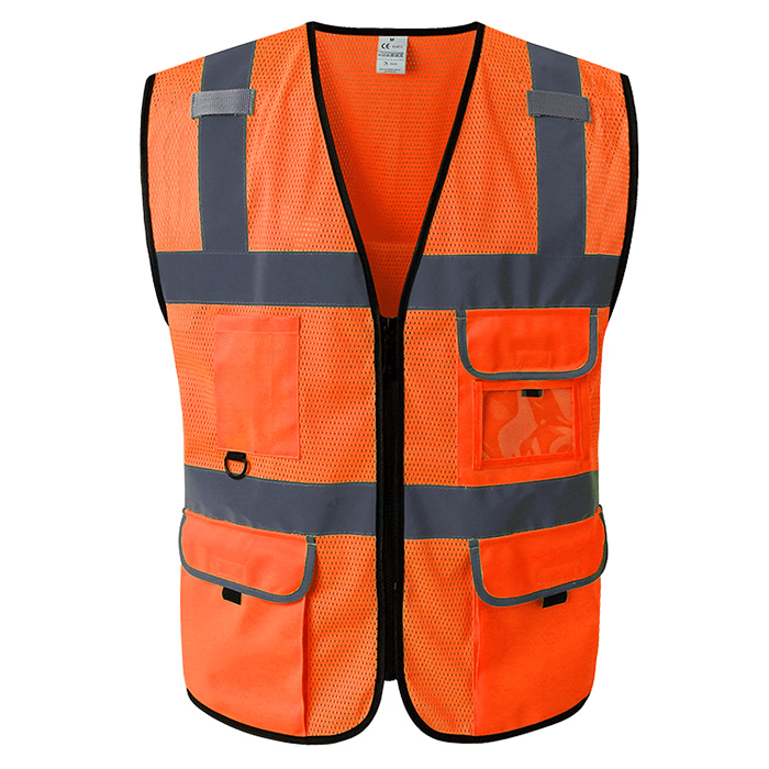 High Visibility Mesh safety Vest with pockets and zipper