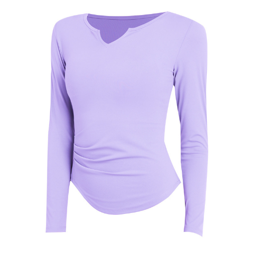 Women's notched V neck quick dry slim sports long tops