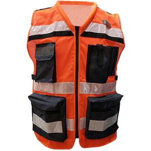 100% Polyester Breathable Mesh Multi Pockets Public Worker Road Security Protective Reflective Safety Vest