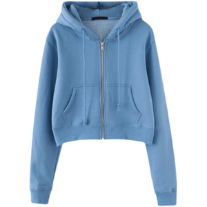 100% Cotton women spring autumn full zipper crop hoodie