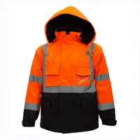Fluo orange multi pockets adjustable hood black bottom safety jacket