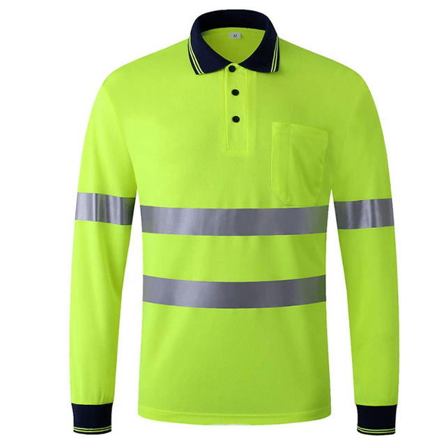 Reflective Mens Long Sleeve Safety Polo T-shirt