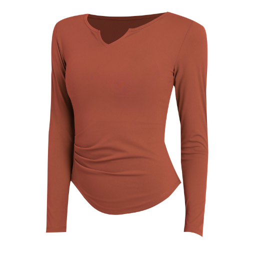 Women's notched V neck quick dry slim sports long tops