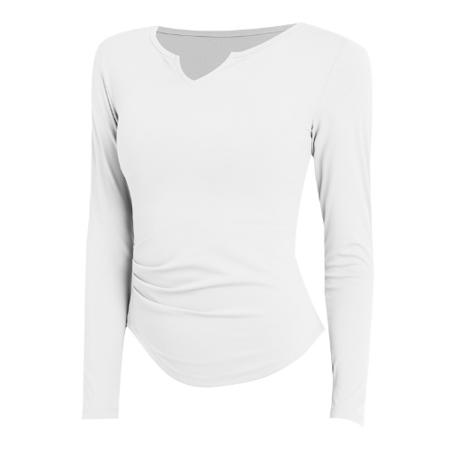 Women's notched V neck quick dry slim sports long tops