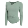 Women's notched V neck quick dry slim sports long tops