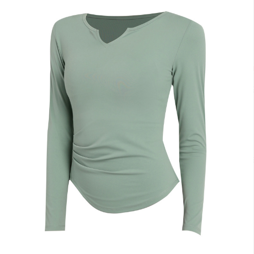 Women's notched V neck quick dry slim sports long tops